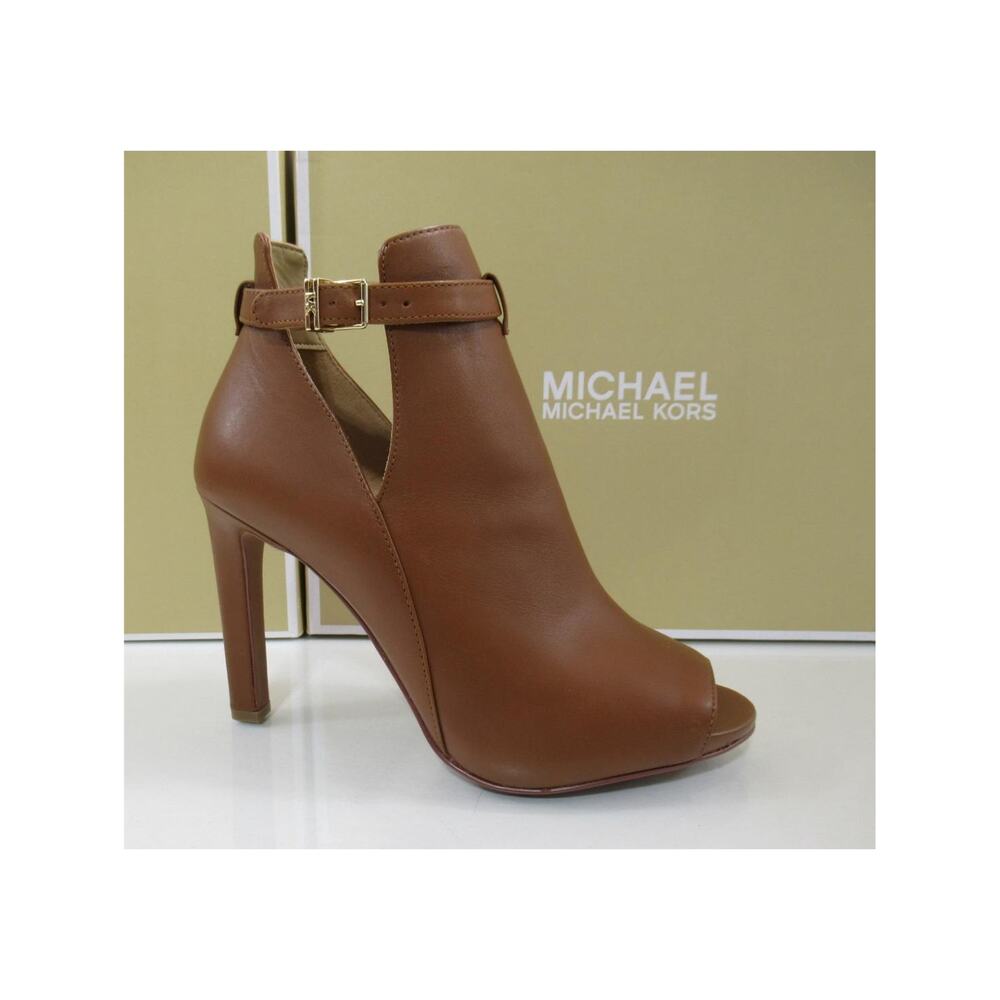 Michael Kors Lawson Open Toe High Heel Buckled Sandals Booties Luggage Size 8
